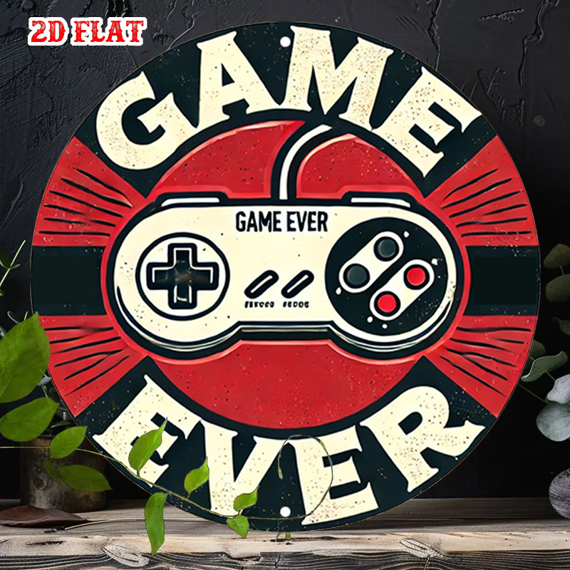Gaming Controller - 2Dフラット1ピースレトロゲームラウンドアルミサイン、コントローラーデザインメタルサイン - ゲームエバーラスティックメタルウォールアート、楽しい雰囲気