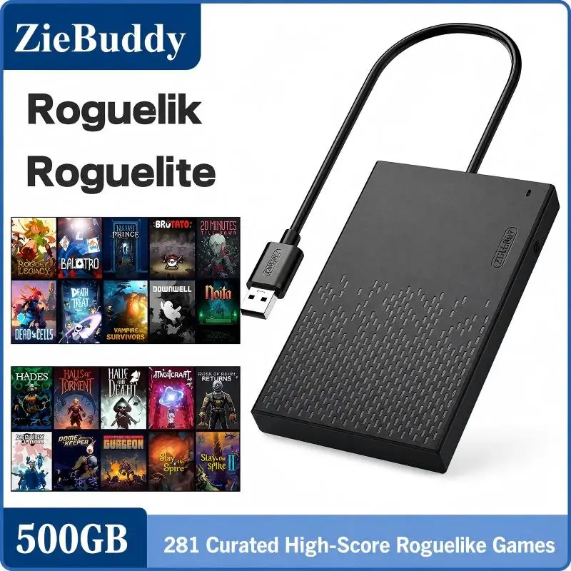 Pc Gaming Download - ZieBuddy プラグアンドプレイゲームハードドライブ 500GB、281種類のローグライク/ローグライトゲーム搭載、PC Windows対応、ダウンロード不要、ゲーミングギフト