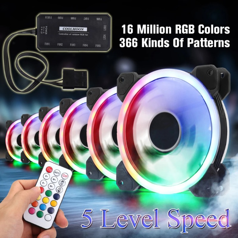 120mm RGB 静音調整可能PC冷却ファン IRリモコン - Pc Gaming Cpu のレビューと価格