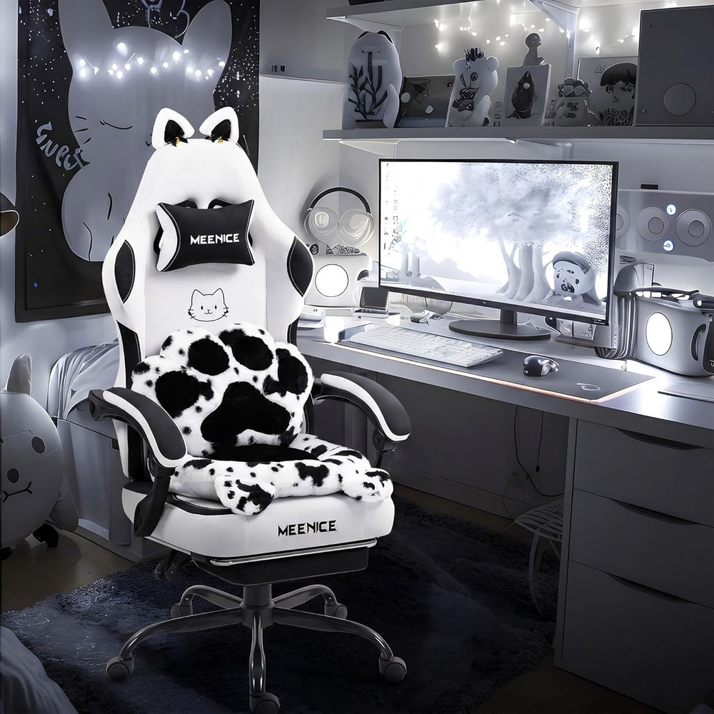 ゲーミングチェア、猫耳と足型のランバーサポートとクッション付 - Pc Gaming Girl のレビューと価格