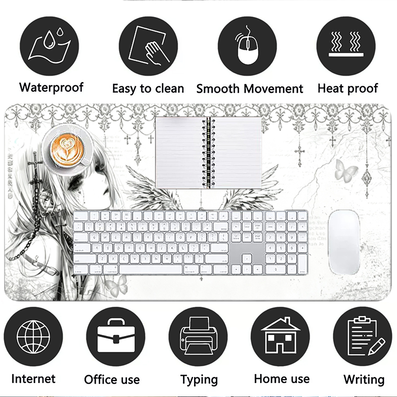 レザーマウスパッド黒白アニメ美学エンジェルガールマウスパッド - Pc Gaming Keyboard And Mouse のレビューと価格