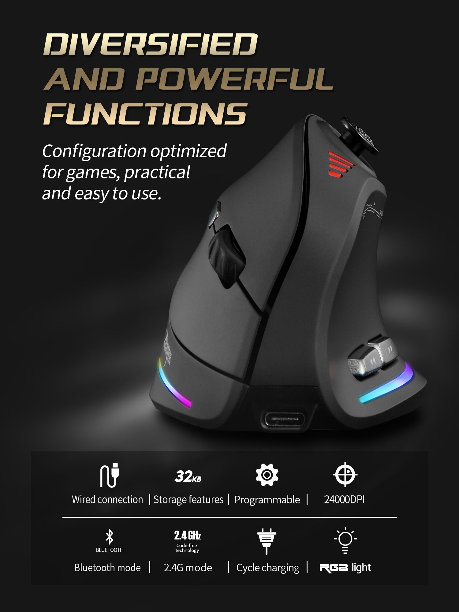 Jomaa RGB バックライト付きワイヤレス垂直マウスコン - Gaming Controller のレビューと価格